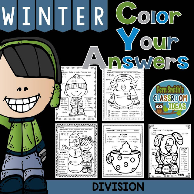 Fern Smith's Classroom Ideas Winter Fun! Color By Numbers Printables - Division Basic Facts Color Your Answers Printables at TeacherspayTeachers, TpT.