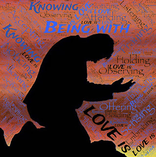 A man bowed down as to be praying with words of being obedience to Christ.