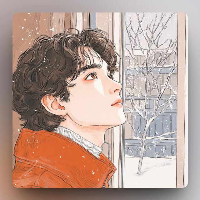 눈 덮인 겨울날, 창밖 하늘을 올려다보는 청년. 종교적 통념과 개인적 자유 사이에서 방황하던 스티븐의 정신적 위기를 상징적으로 표현한다.