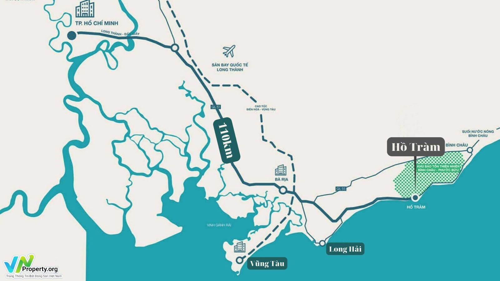 Bản đồ vị trí khu du lịch biển Hồ Tràm, lợi thế chỉ cách thành phố HCM 2 giờ lái xe