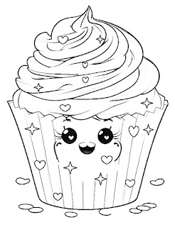 cute funny creamy cupcake coloring page