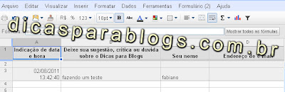 mensagens recebidas no formulario google docs