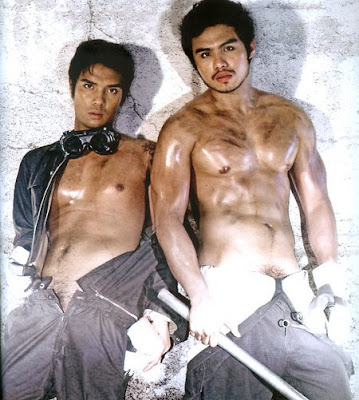 Two actors from the Philippines modeling as construction workers