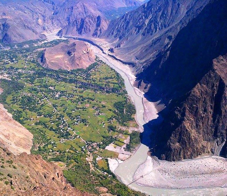 view of Chalt valley,Qurqondas Natural Stadium Chalt, Hunza river, Karakoram mountain and karakoram highway Gilgit to Hunza Chalt valley Nagar