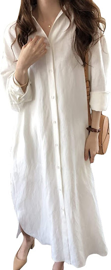 Plain White Women's Linen Long Shirts