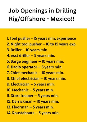  Job Openings in Drilling Rig/Offshore - Mexico!!
