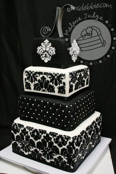 Blackwhite Print on Black White Fondant Wedding Cake