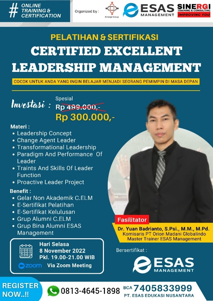 WA.0813-4645-1898 | Gelar Non Akademik Certified Excellent Leadership Management (C.ELM)