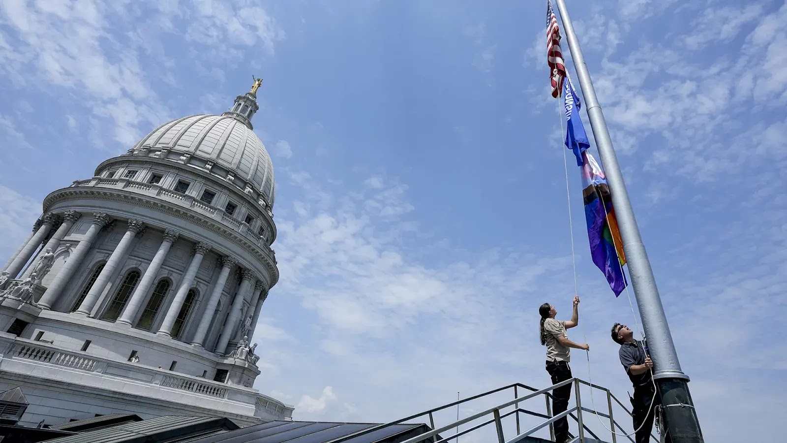 Governor Tony Evers Raises Progress Pride Flag Over Wisconsin Capitol to Support LGBTQ+ Community