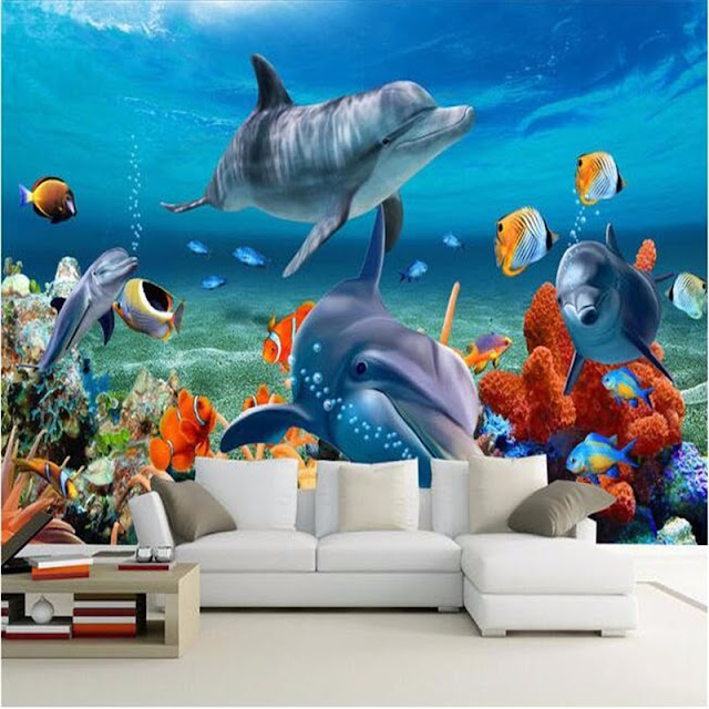 Dolphin wall Undersea mural photo wallpaper 3d underwater world large wall aquarium animal fish corall