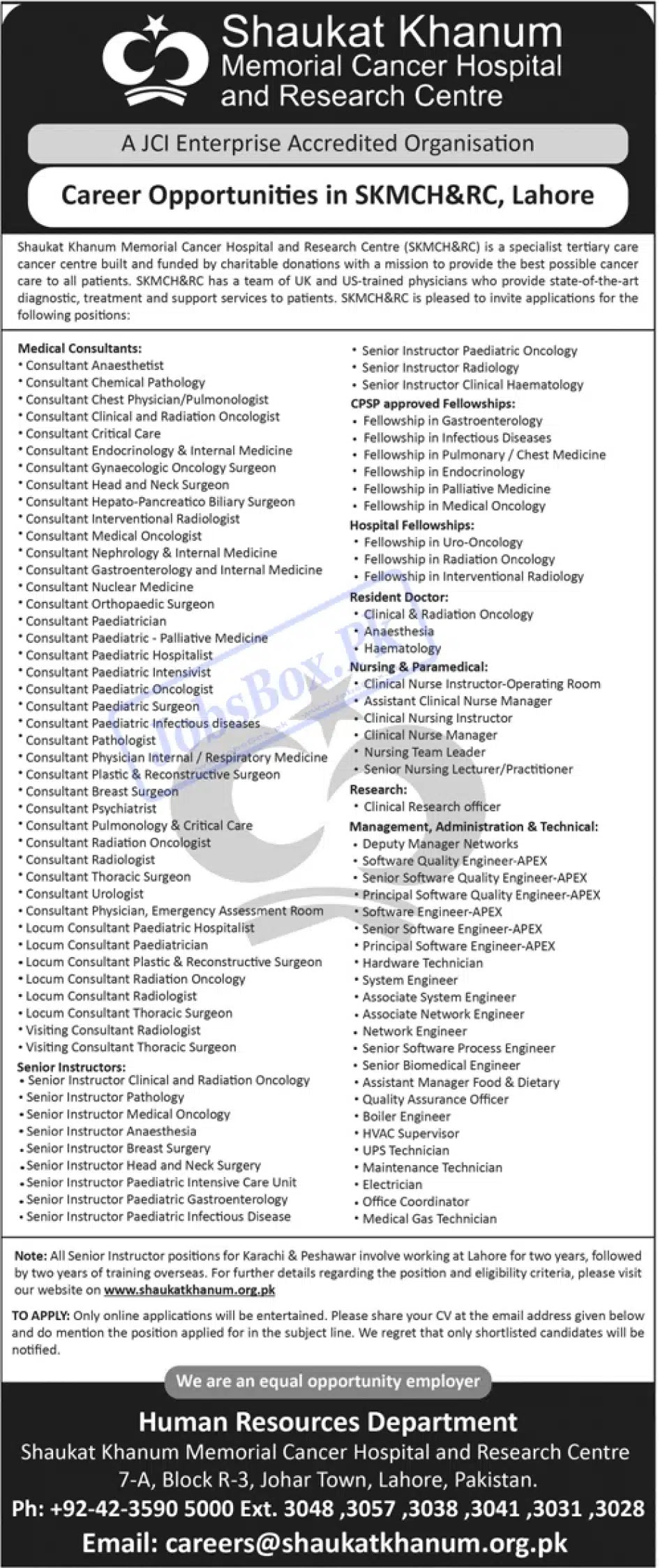 Shaukat Khanum Memorial Cancer Hospital Jobs in 2023