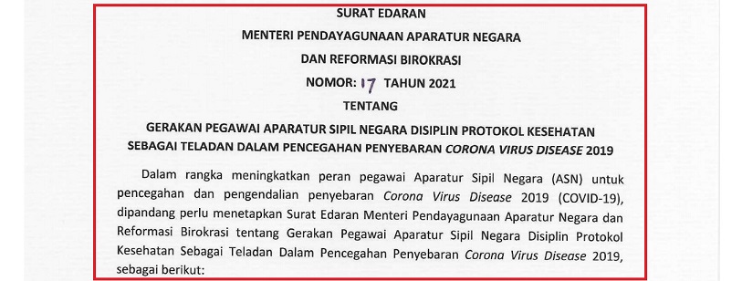 Surat Edaran MENPAN atau SE Menpan RB Nomor: 17 Tahun 2021