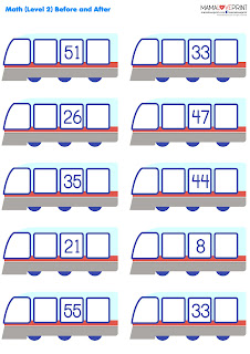 Mama Love Print 自製工作紙  - 數學 Level 3 - Before and After 數字的前後概念 (60以內) 練習題 Daily Math Practice (No Preparation)  Free Learning Activities Kindergarten Math Worksheet Free Download