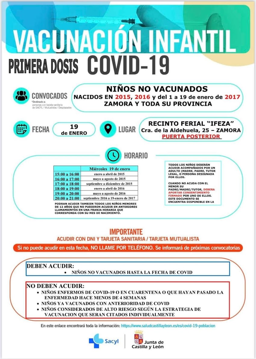 Llamamiento Vacunación Infantil COVID-19