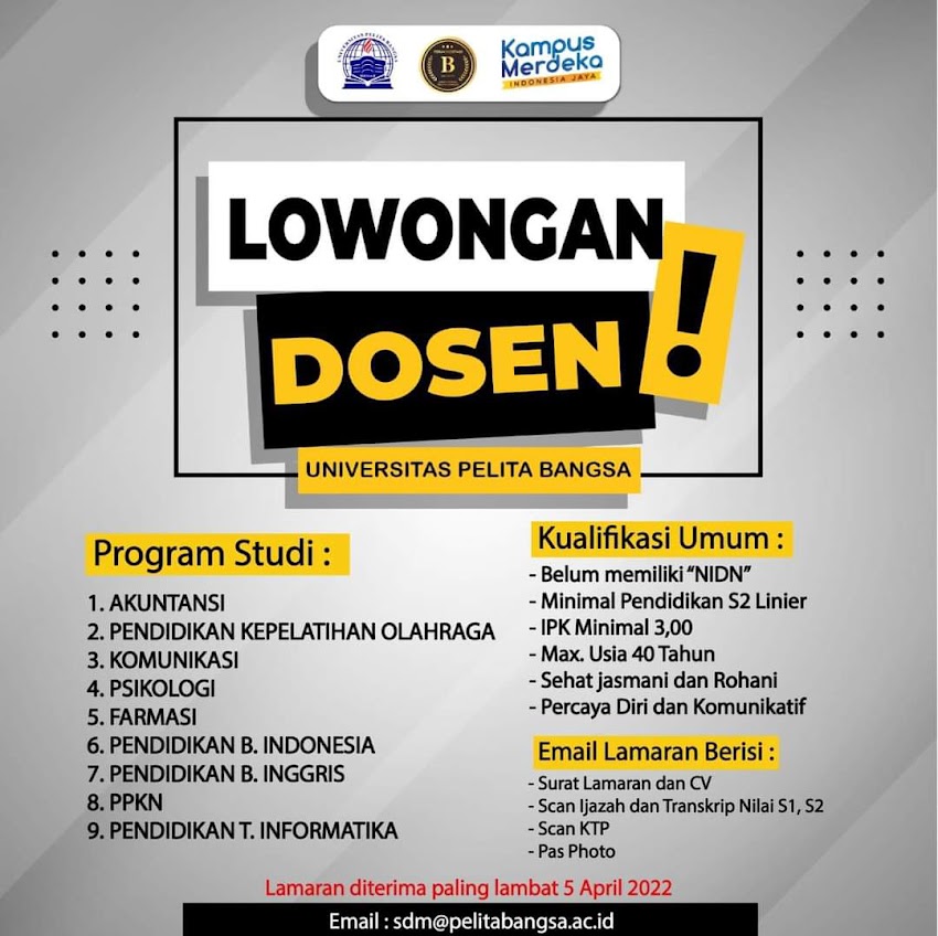 Lowongan Kerja Dosen Terbaru 2022