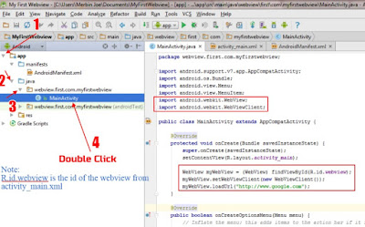 Java code for webview