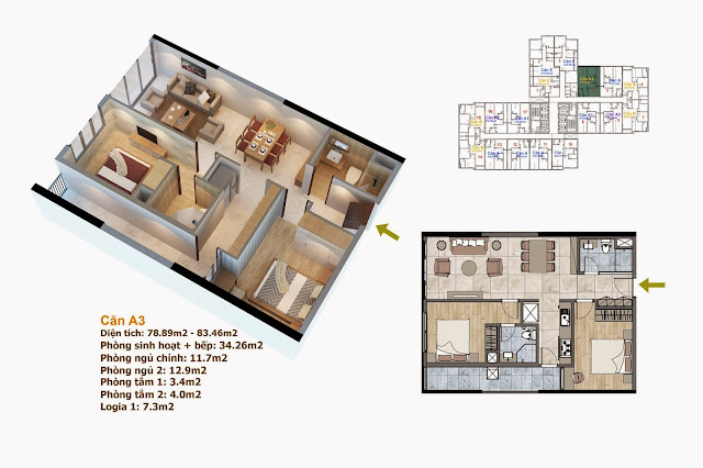 Căn hộ A3 tòa Ruby 3 dự án Goldmark city 136 Hồ Tùng Mậu