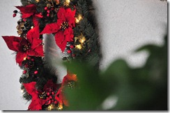 A pointsettia wreath in the lobby.