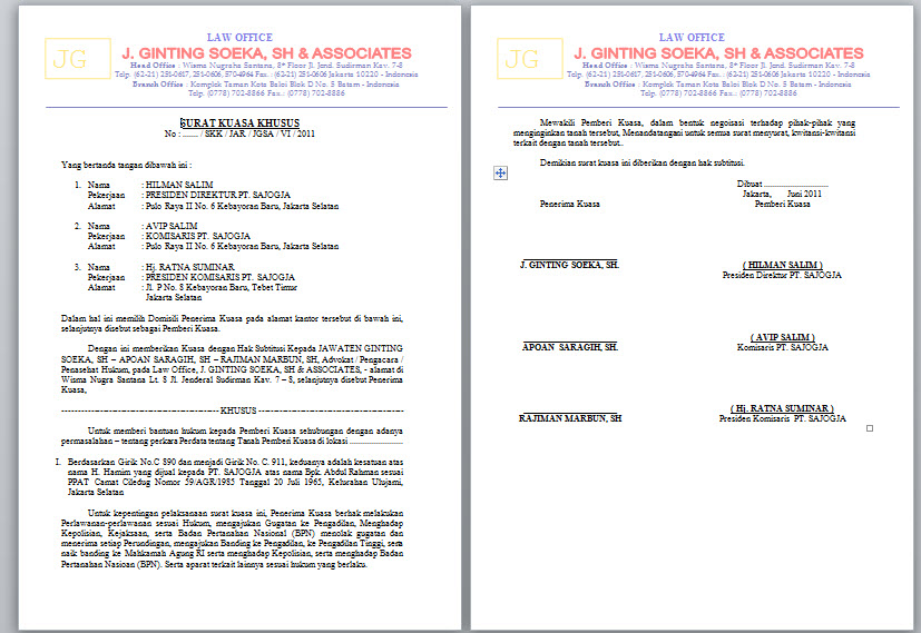 SURAT KUASA DAN SURAT GUGATAN