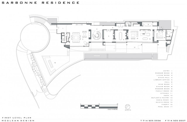 First floor plan of the modern home in Los Angeles 