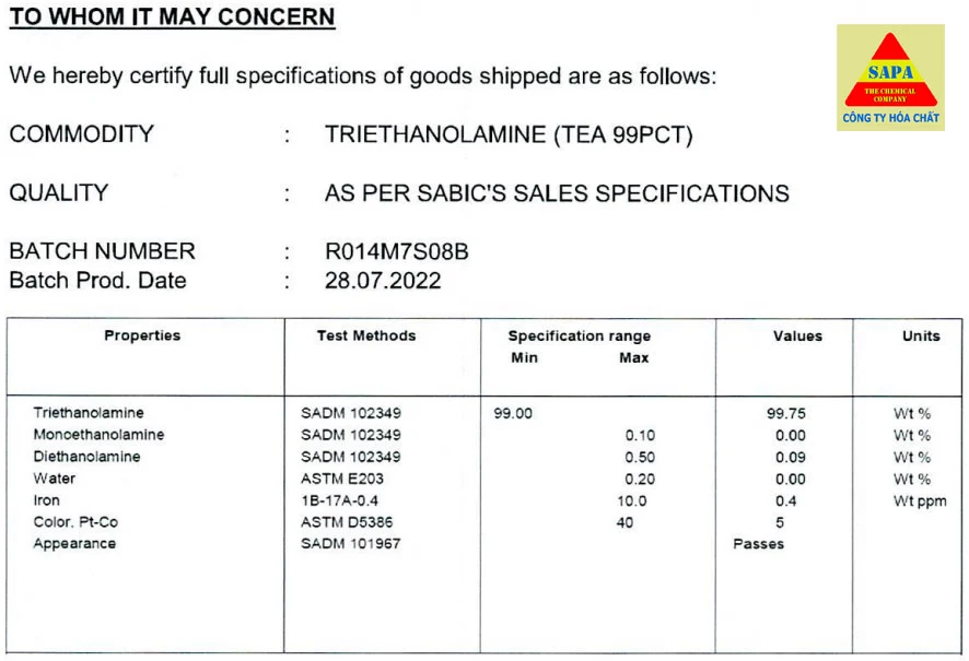 COA SABIC®Triethanolamine (TEA 990)