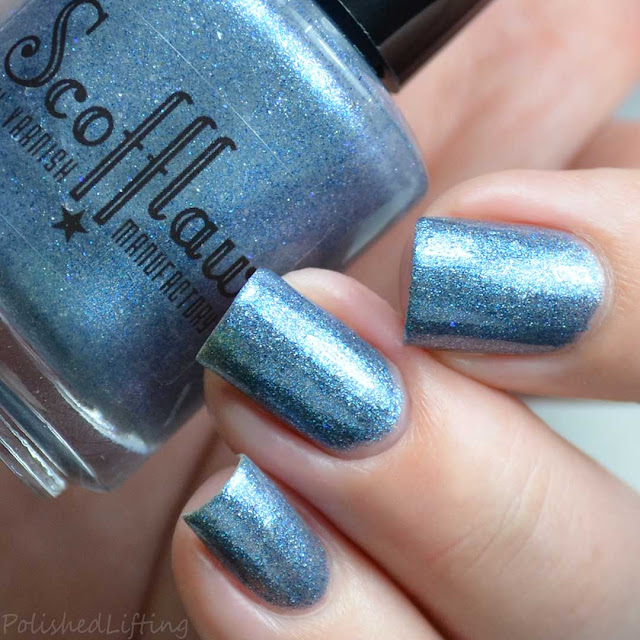 gray nail polish with blue sparkle