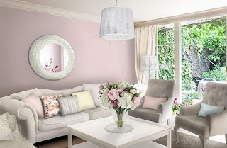 sala en rosa y gris