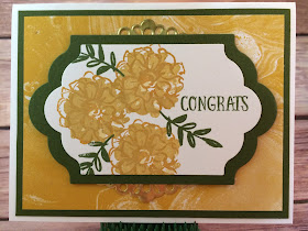 This Delightful Dijon and Mossy Meadow congrats card uses Stampin' Up!'s: What I Love Sale a Bration stamp set, You're So Lovely stamp set, Lots of Labels Framelits, Perfectly Artistic Sale a Bration Designer Paper, and the Metallic Foil Doilies!  *This card was inspired by one I saw on Pinterest!  www.stampwithjennifer.blogspot.com