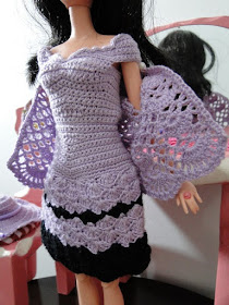 Barbie crochê conjunto lilás, vestido, sapatos, luvas, chapéu e bolsa