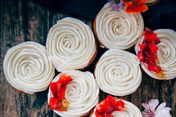 Citrus Cornmeal Cupcakes with Fresh Strawberries, Fig Jam, and Goat Cheese Frosting