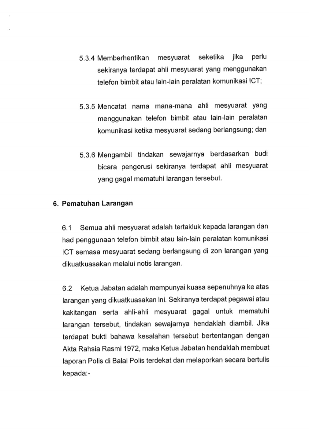 Surat Pekeliling Larangan Telefon