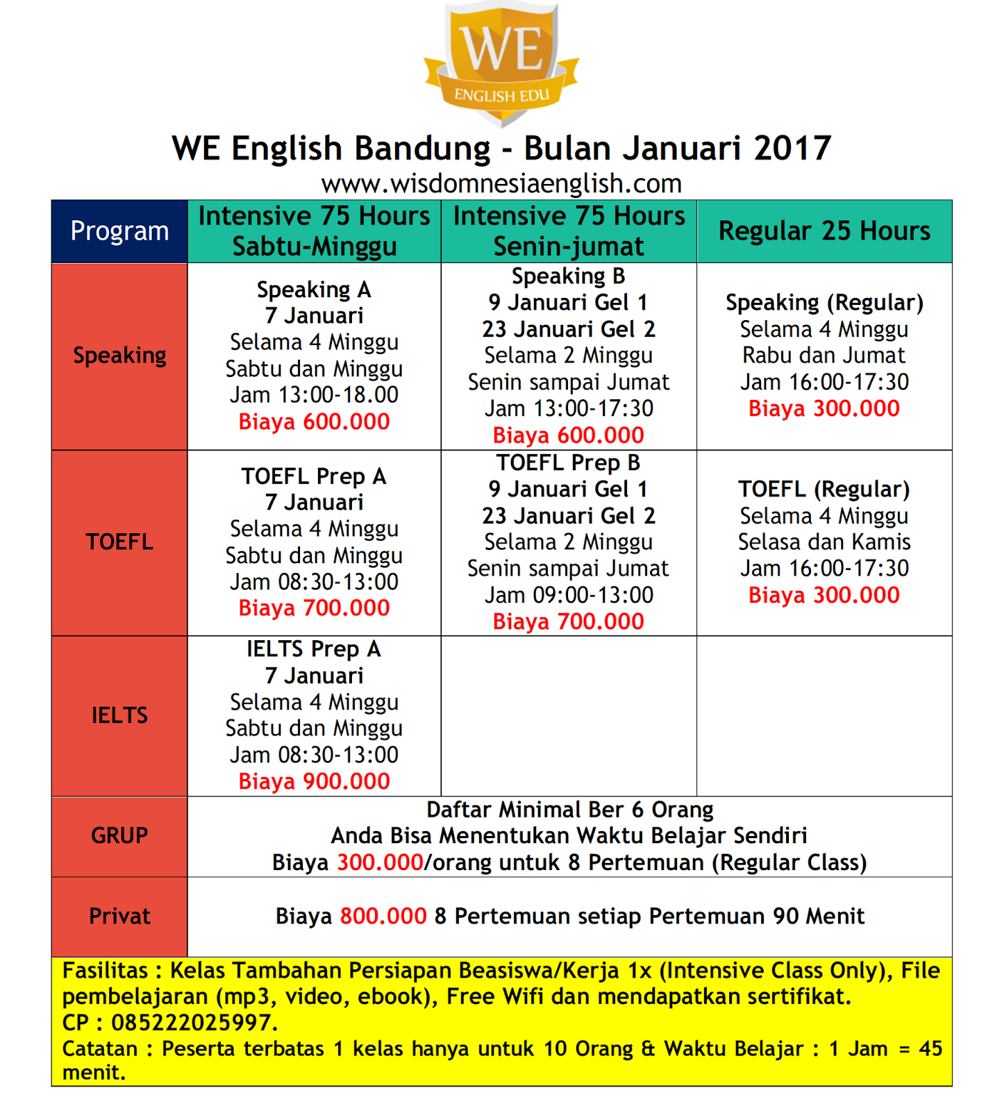 Kursus TOEFL di Bandung Januari 2017