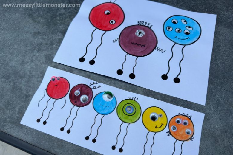 color mixing monster art project for kids