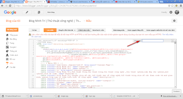 Cách tìm nhanh từ khóa khi chỉnh sửa Template Blogspot
