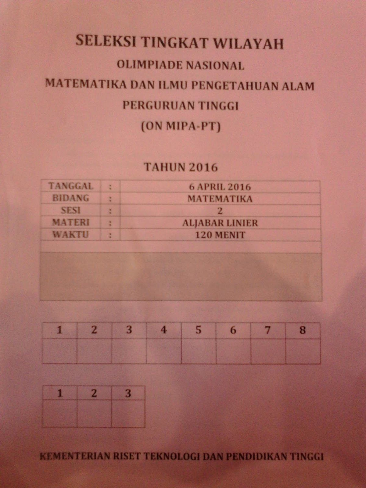 Soal ON MIPA PT 2016 MATEMATIKA