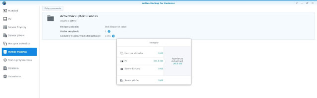 Active Backup for Business zakładka Pamięć masowa