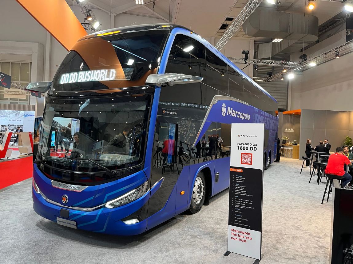 Marcopolo G8 azul en Busworld Europe 2023