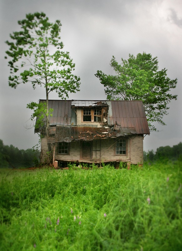 An old house in green field