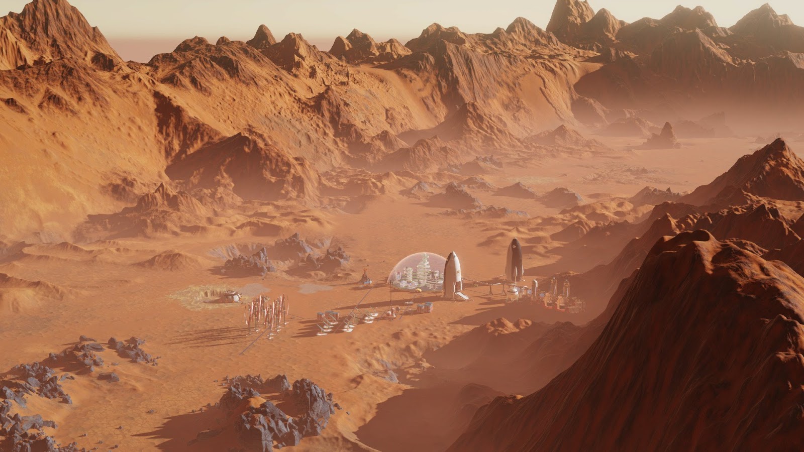 Human colony in a Martian canyon from Surviving Mars game