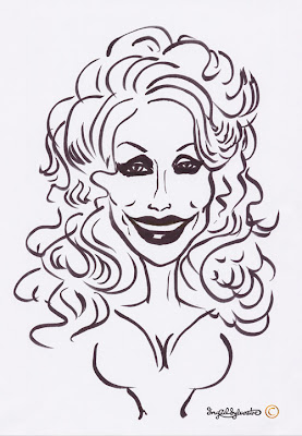 Dollly Parton caricature by UK caricaturist Ingrid Sylvestre