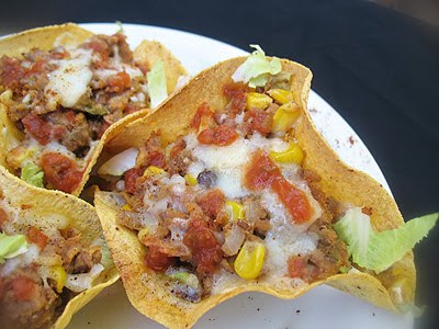 Refried Beans in Home Baked Taco Bowls