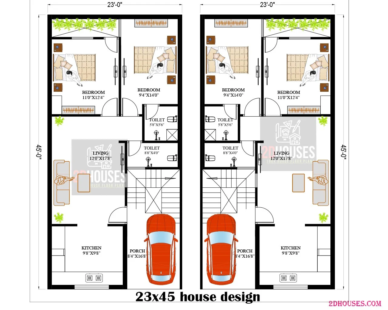 23x45 south facing house plan