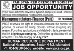 Latest Pakistan Red Crescent Society PRCS Management Posts Islamabad 2022