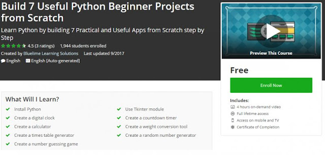 [100% Free] Build 7 Useful Python Beginner Projects from Scratch