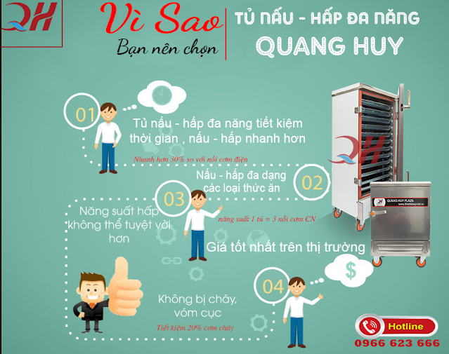 vì sao nên chọn tủ nấu cơm công nghiệp Quang Huy