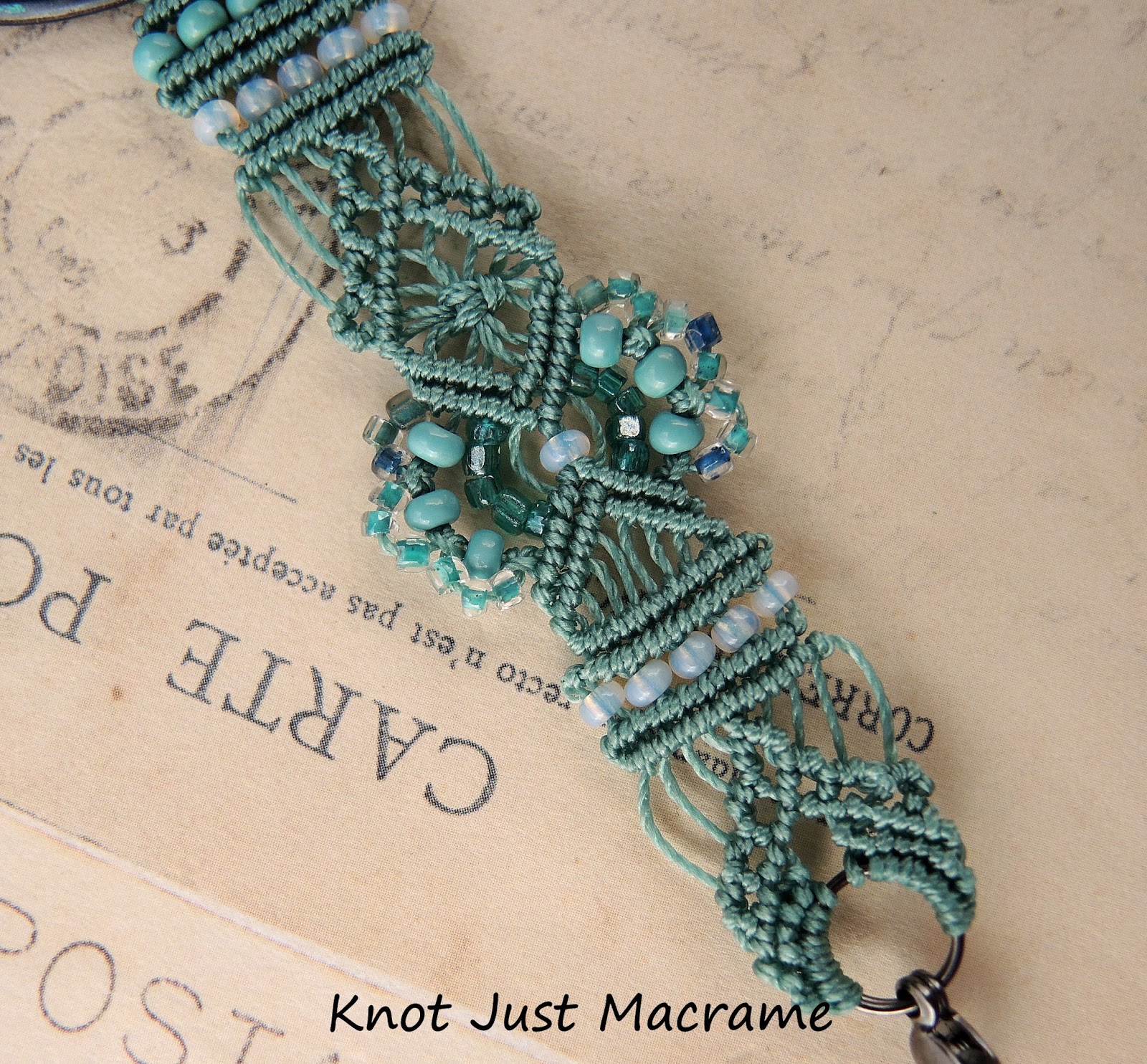 Hand tied micro macrame with antique seed beads