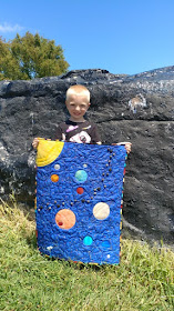 Outer space quilt made by a six year old boy