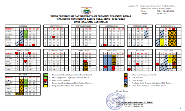 Info Penting Kalender Pendidikan Provinsi Sulawesi Barat Tahun Pelajaran 2022/2023 jenjang SMA/SMK dan SMALB