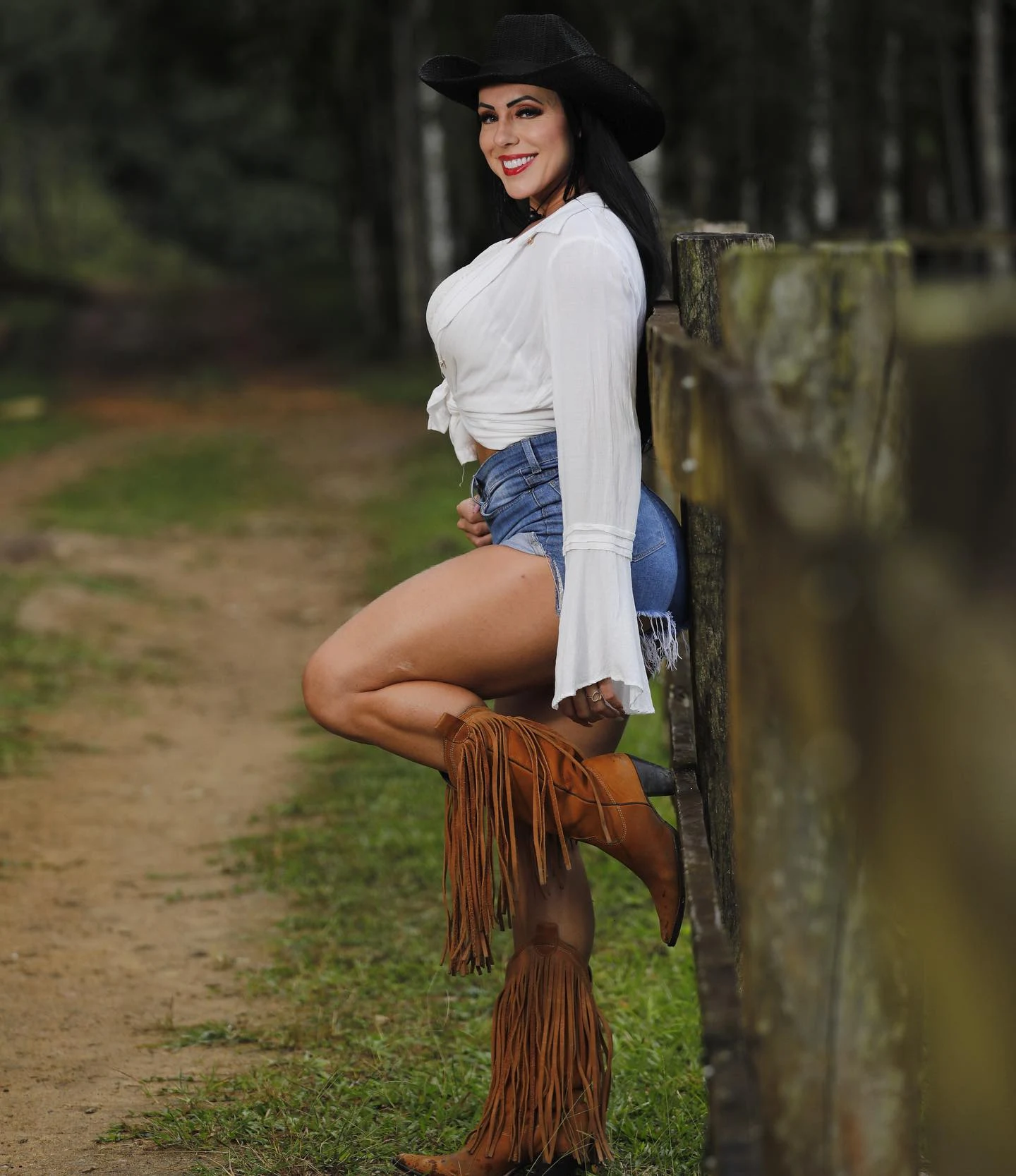 Patricia Monteiro Brazilian Model in White Shirt & Shorts Jeans
