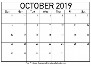 Free Printable Calendar October 2019